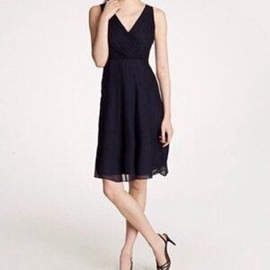 J. Crew Evie Black V-Neck Midi Dress in Silk Chiffon